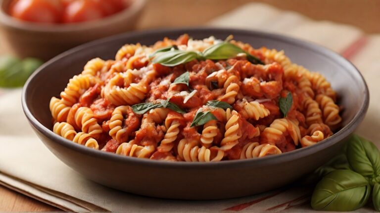 Rotini con salsa de tomate y albahaca