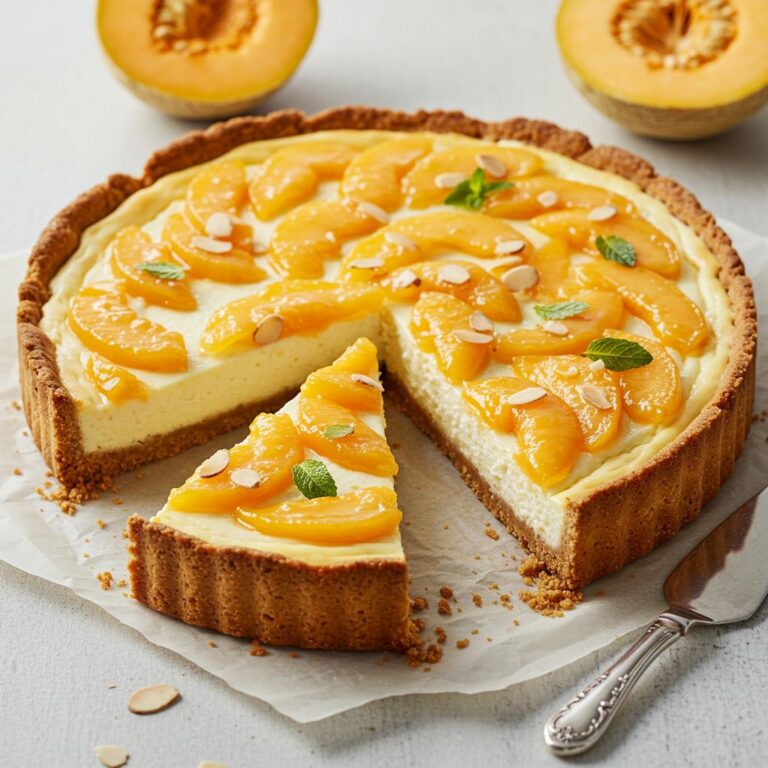Tarta de Queso con Melocotón y Almendras
