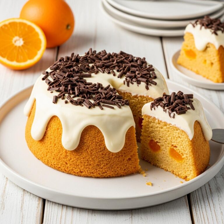 Bizcocho de naranja con crema de queso y ralladura de chocolate