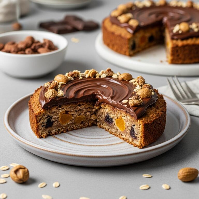 Bizcocho de avena con frutos secos y ganache de chocolate