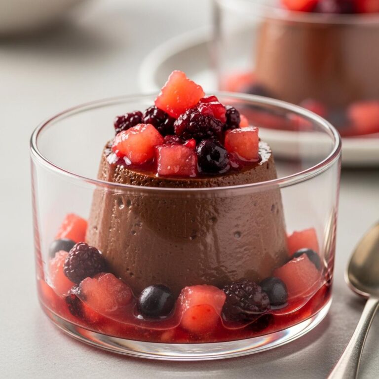 Pudin de chocolate con salsa de frutos rojos