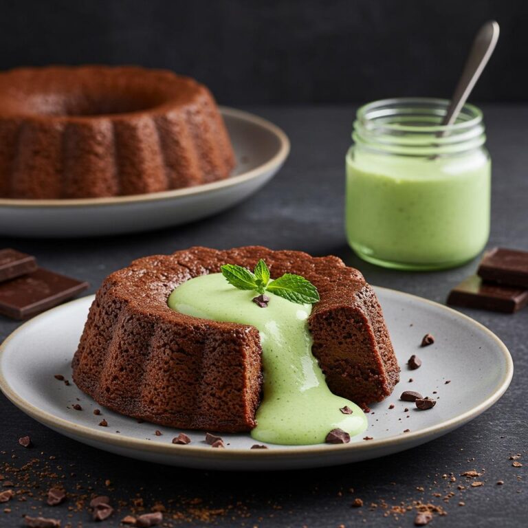 Flan de chocolate con espuma de menta y cacao tostado
