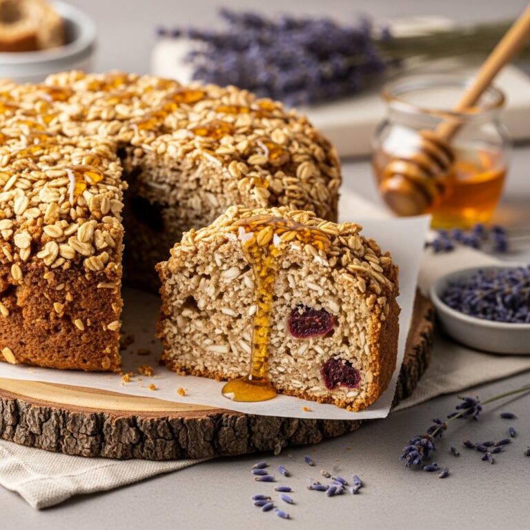 Bizcocho de avena con frutos secos y miel de lavanda