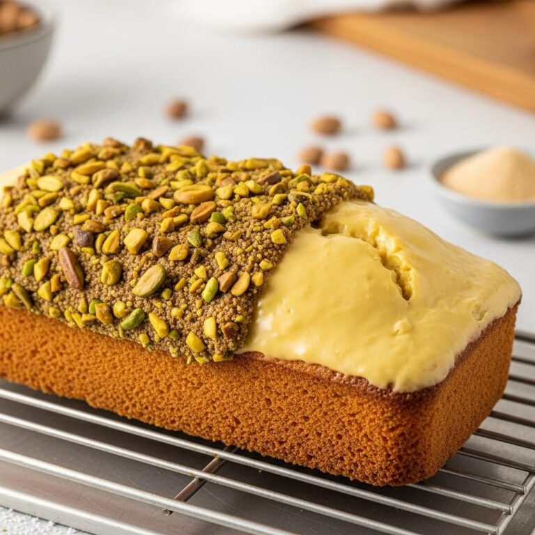 Bizcocho de vainilla con crujiente de pistacho