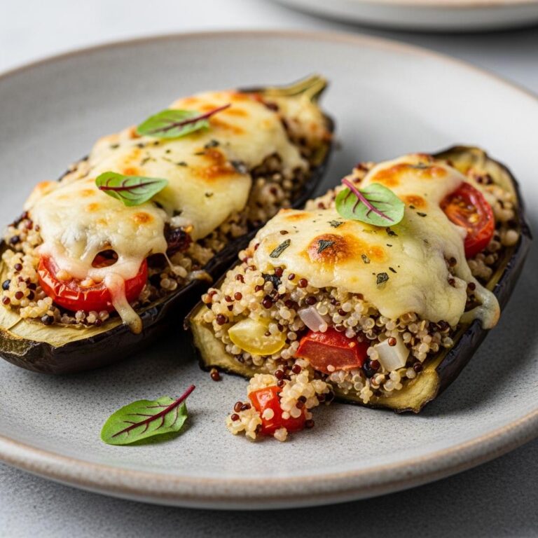 Berenjenas Rellenas de Quinoa y Verduras con Queso de Cabra