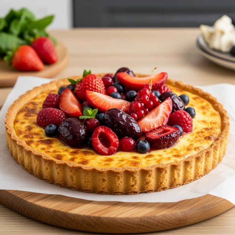 Tarta de queso al horno con frutos rojos