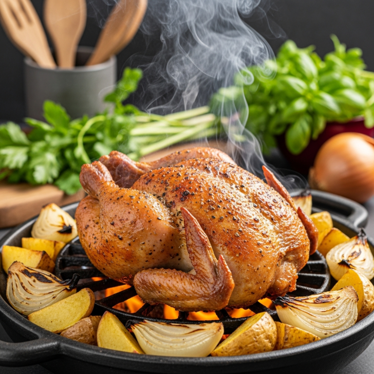 Pollo al horno con patatas y cebolla