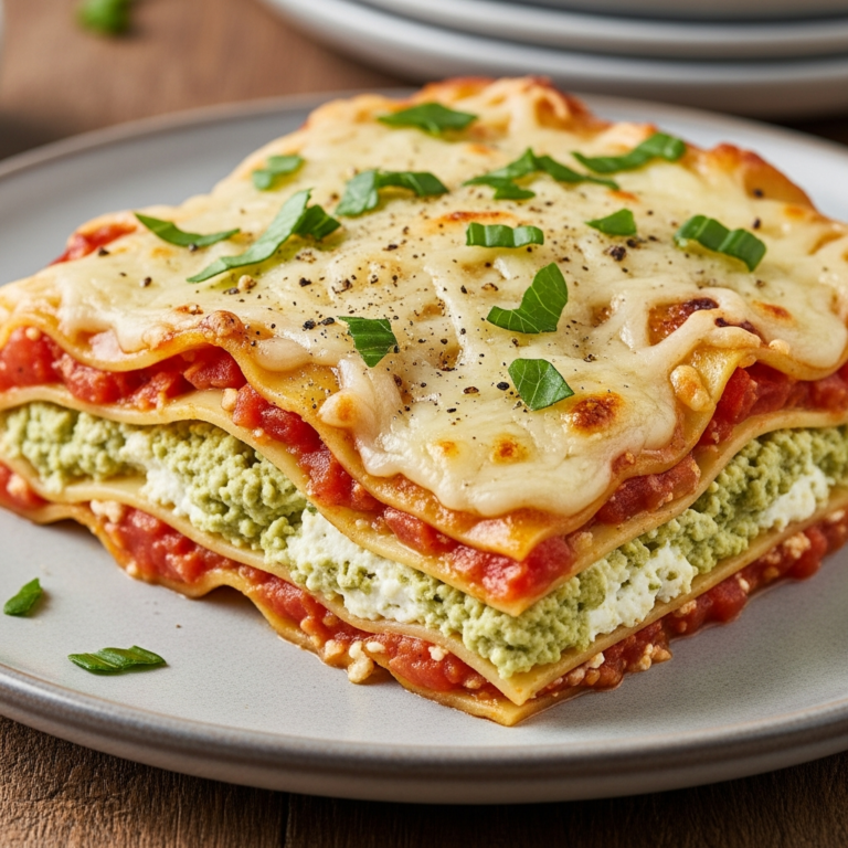 Lasaña vegetariana con espinacas y ricotta