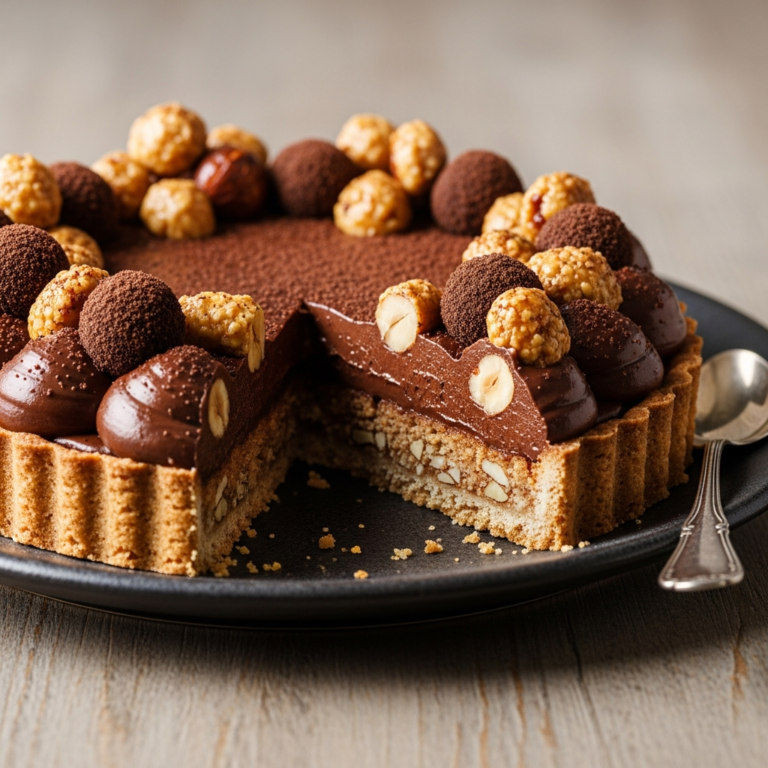 Tarta de chocolate y avellanas con base crujiente
