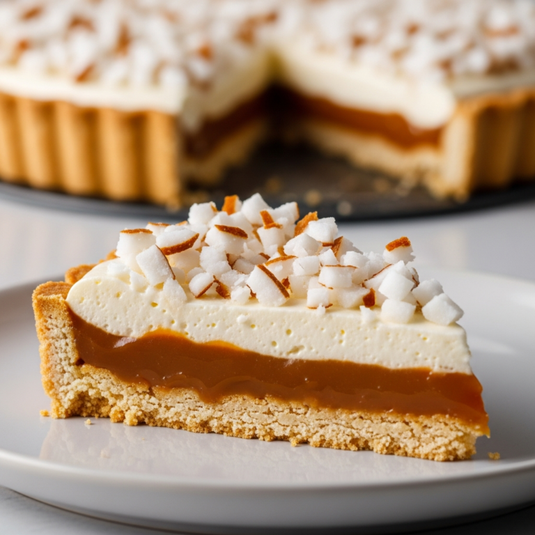 Tarta de coco y dulce de leche con base de galleta